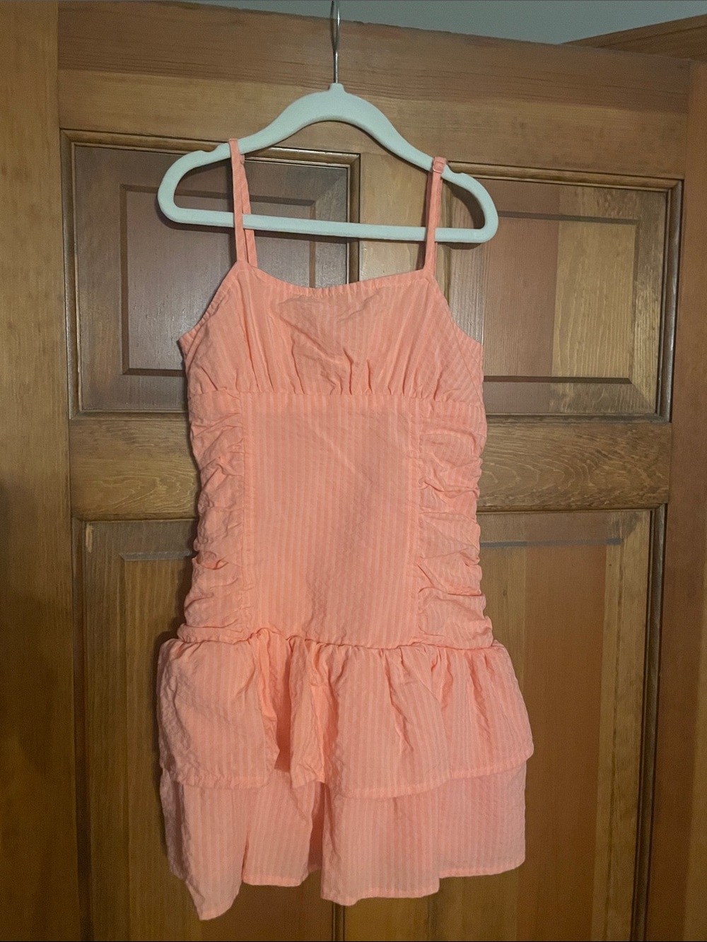 Kids Peach Ruffle Sundress with Spaghetti Straps